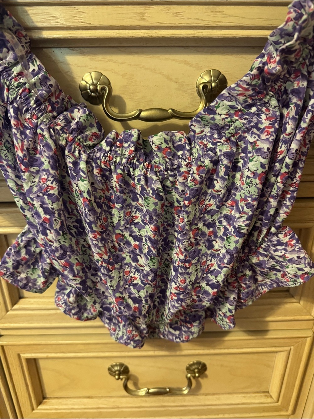 Better Be Off The Shoulder Purple Floral Puff-Sleeve Cropped Top - Picture 4 of 7